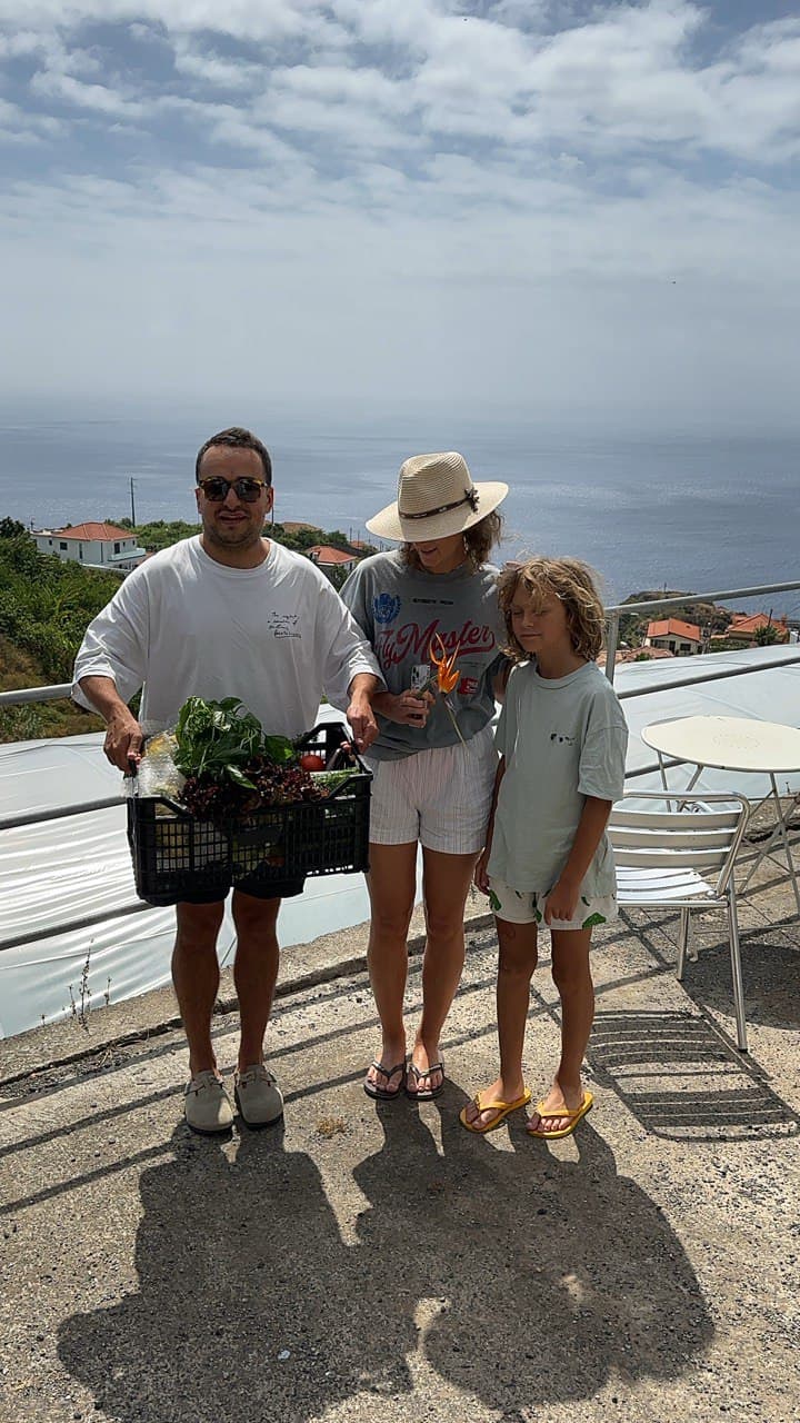Family of three with harvest
