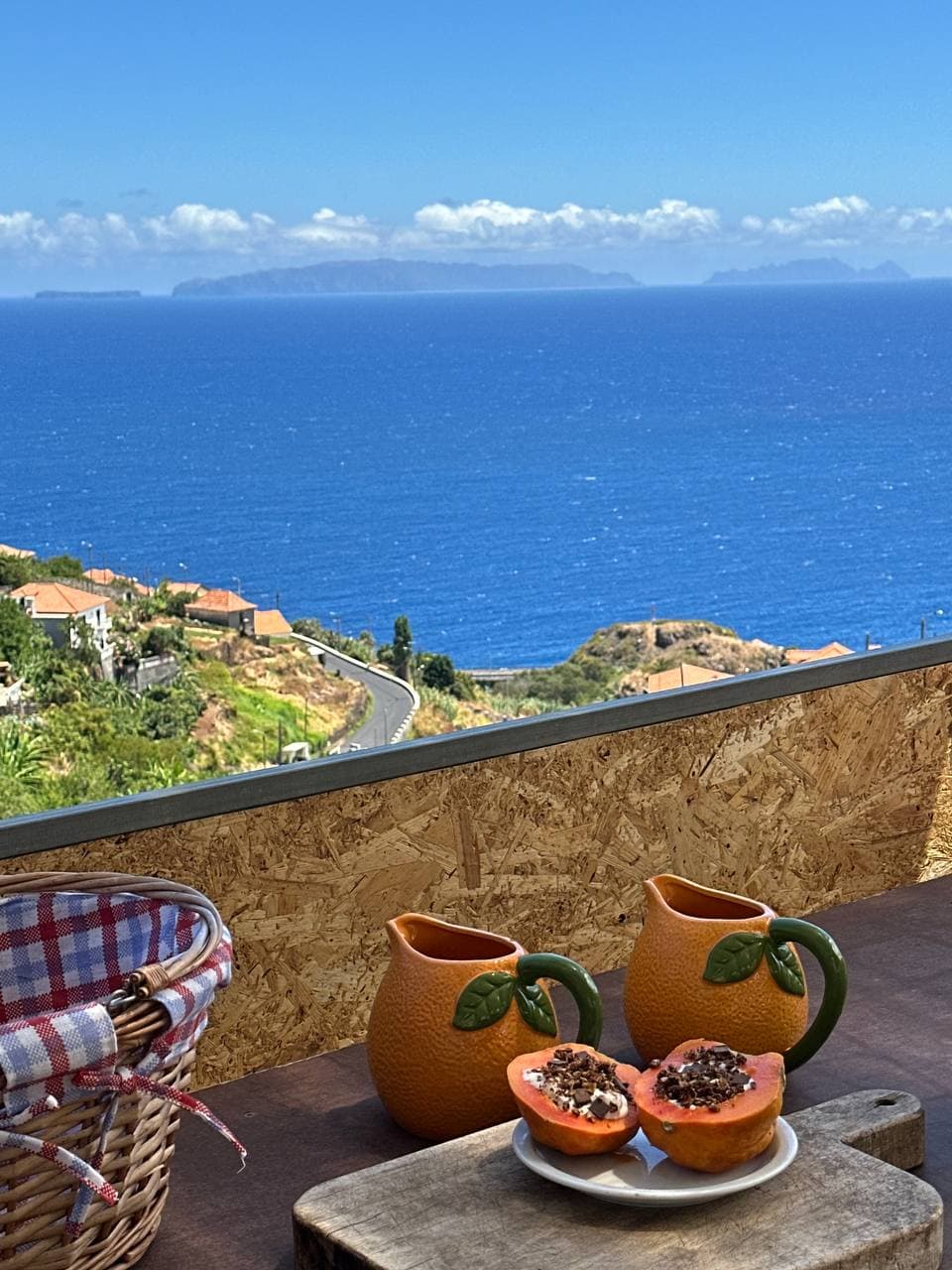 Fresh papaya breakfast with ocean view